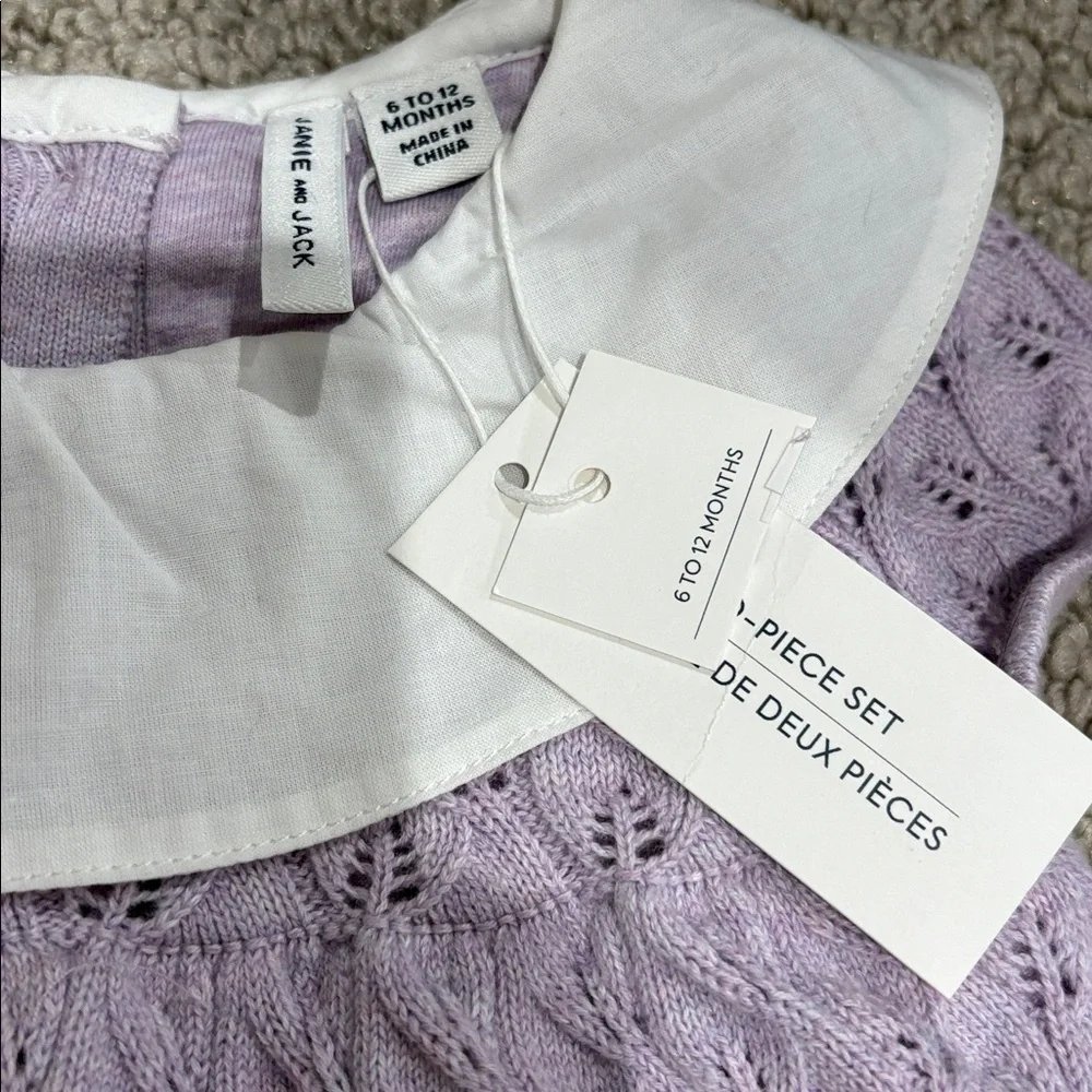 Janie and Jack Lavender Knit Outfit with White Collar